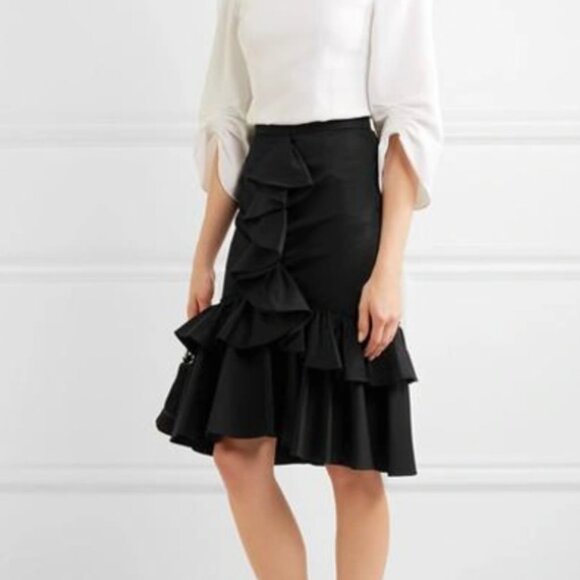 TOME NYC Ruffle Cotton Twill Mermaid Skirt In Black